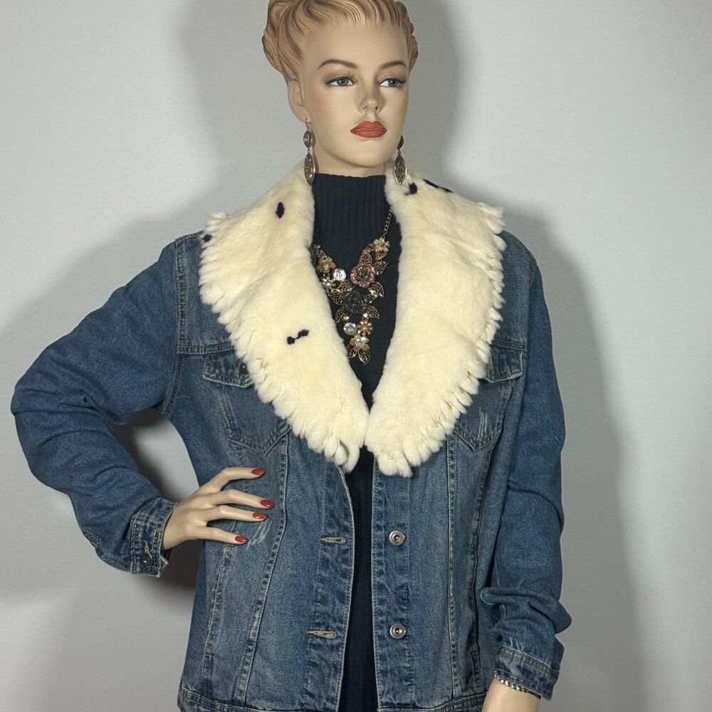 Rex Chinchilla fur Collar with Fringes - Picture 2 of 4